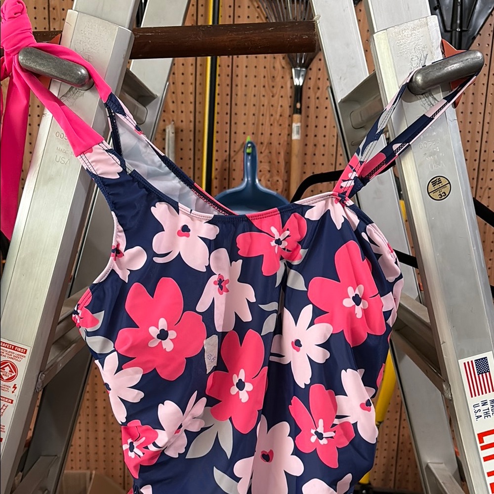Floral Swimsuit with Pink and Navy Design